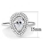 3W1453 - Rhodium Brass Ring with AAA Grade CZ  in Clear