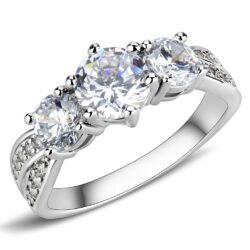 3W1456 - Rhodium Brass Ring with AAA Grade CZ  in Clear