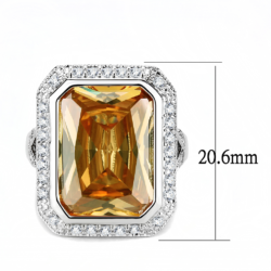 3W1471 - Rhodium Brass Ring with AAA Grade CZ  in Champagne