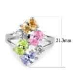 Jean Cocktail Ring - Rhodium Brass, AAA CZ , Multi Color - 3W1474