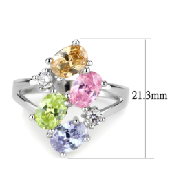 Jean Cocktail Ring - Rhodium Brass, AAA CZ , Multi Color - 3W1474