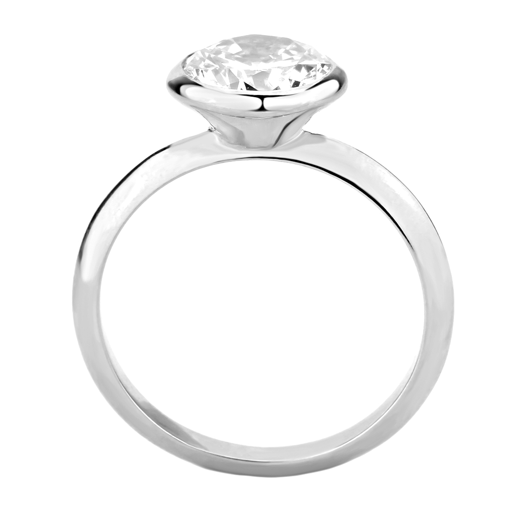 3W1487 - Rhodium Brass Ring with AAA Grade CZ  in Clear