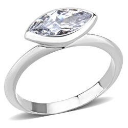 3W1489 - Rhodium Brass Ring with AAA Grade CZ  in Clear