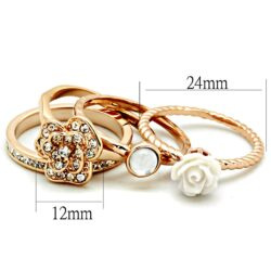 3W1490 - Rose Gold Brass Ring with Synthetic Synthetic Stone in White