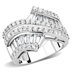 3W1501 - Rhodium Brass Ring with AAA Grade CZ  in Clear