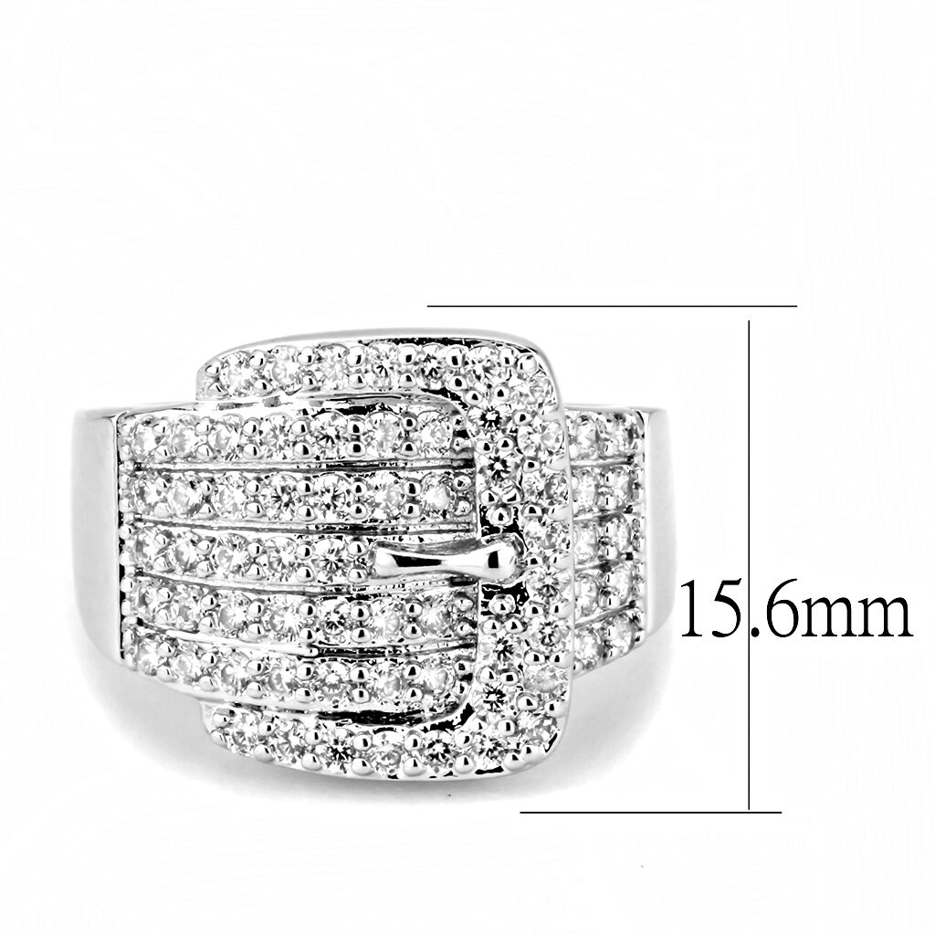 3W1502 - Rhodium Brass Ring with AAA Grade CZ  in Clear