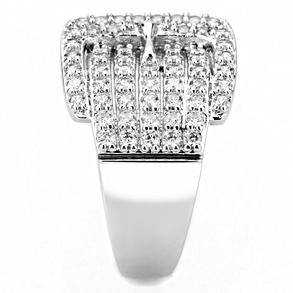 3W1502 - Rhodium Brass Ring with AAA Grade CZ  in Clear