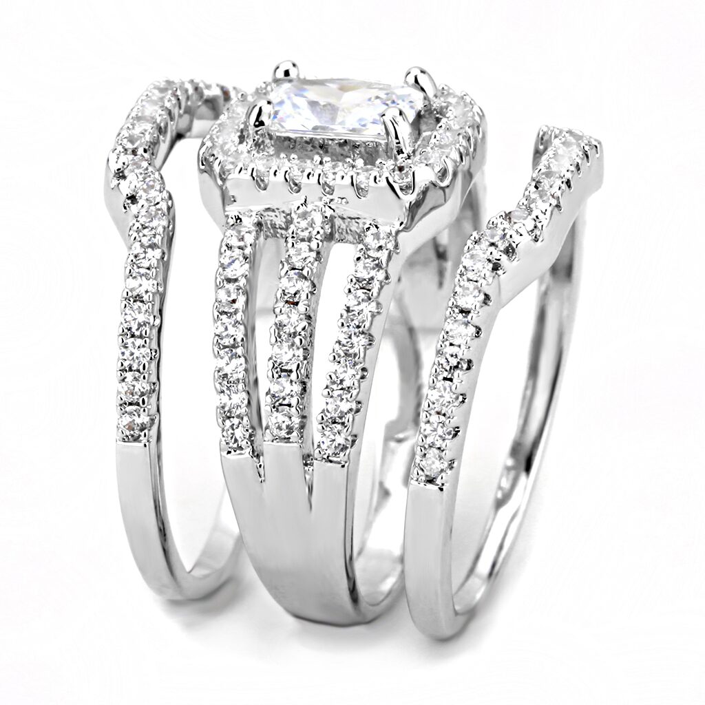 3W1503 - Rhodium Brass Ring with AAA Grade CZ  in Clear