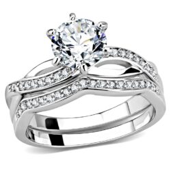 3W1505 - Rhodium Brass Ring with AAA Grade CZ  in Clear