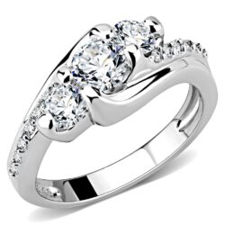 3W1512 - Rhodium Brass Ring with AAA Grade CZ  in Clear