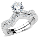 3W1514 - Rhodium Brass Ring with AAA Grade CZ  in Clear