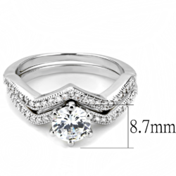 3W1514 - Rhodium Brass Ring with AAA Grade CZ  in Clear