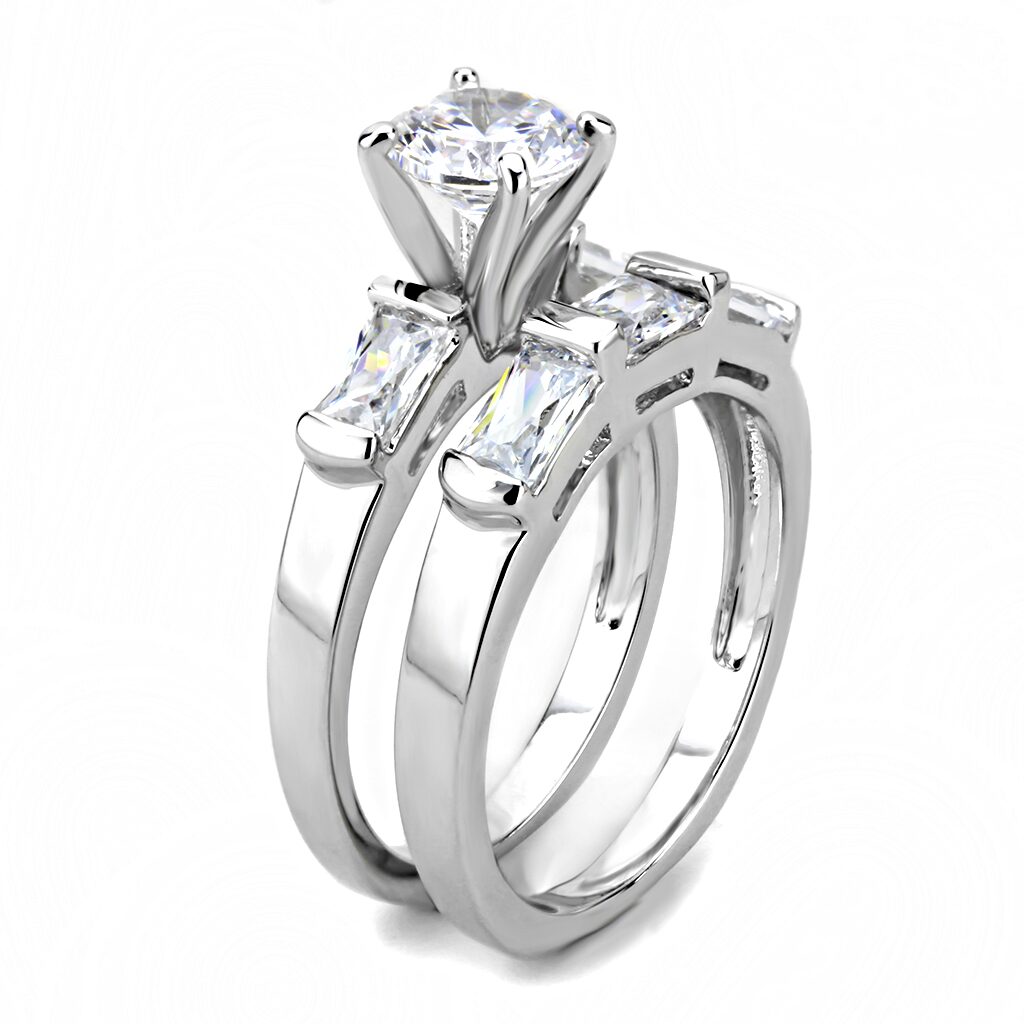 3W1515 - Rhodium Brass Ring with AAA Grade CZ  in Clear