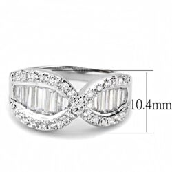 3W1518 - Rhodium Brass Ring with AAA Grade CZ  in Clear