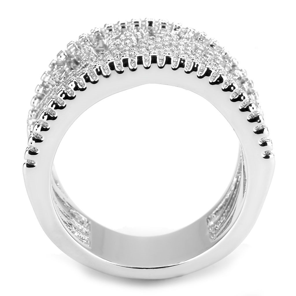 3W1548 - Rhodium Brass Ring with AAA Grade CZ  in Clear