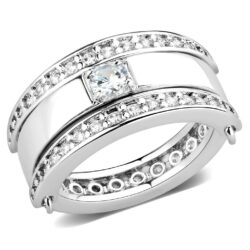 3W1549 - Rhodium Brass Ring with AAA Grade CZ  in Clear