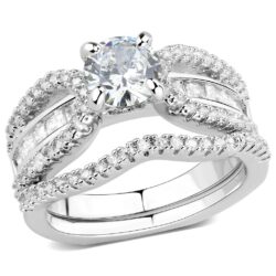 3W1556 - Rhodium Brass Ring with AAA Grade CZ  in Clear