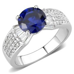 3W1562 - Rhodium Brass Ring with Synthetic Spinel in London Blue