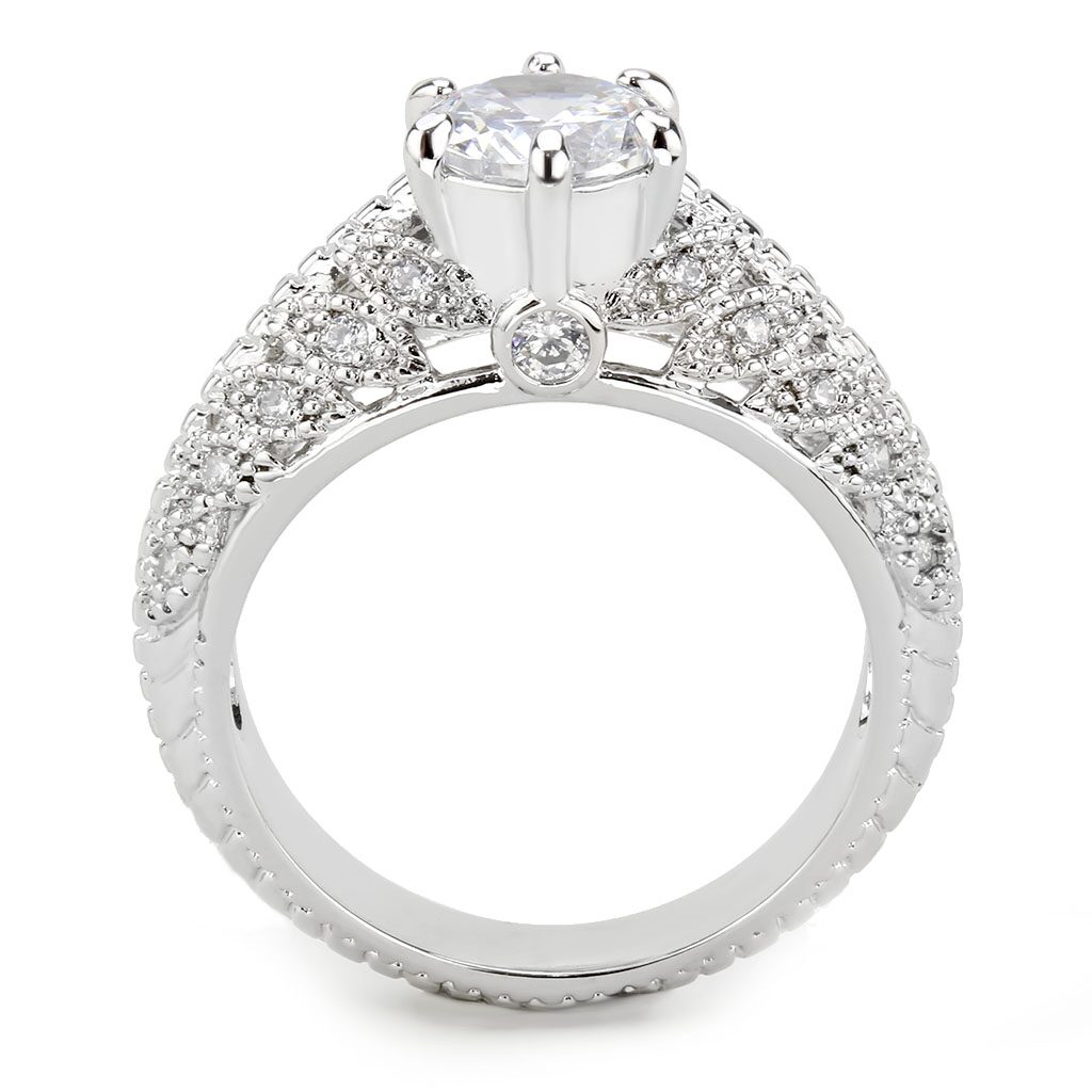 3W1576 - Rhodium Brass Ring with AAA Grade CZ  in Clear