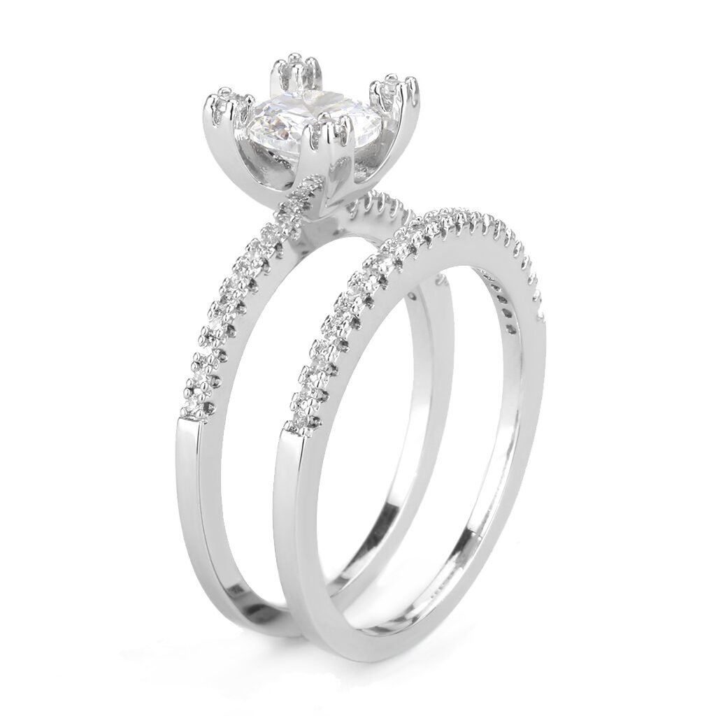 3W1589 - Rhodium Brass Ring with AAA Grade CZ  in Clear