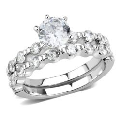 3W1593 - Rhodium Brass Ring with AAA Grade CZ  in Clear