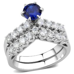 3W1596 - Rhodium Brass Ring with AAA Grade CZ  in London Blue