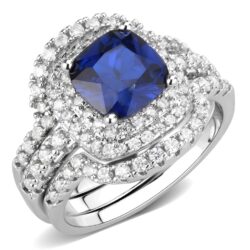 3W1599 - Rhodium Brass Ring with Synthetic Spinel in London Blue