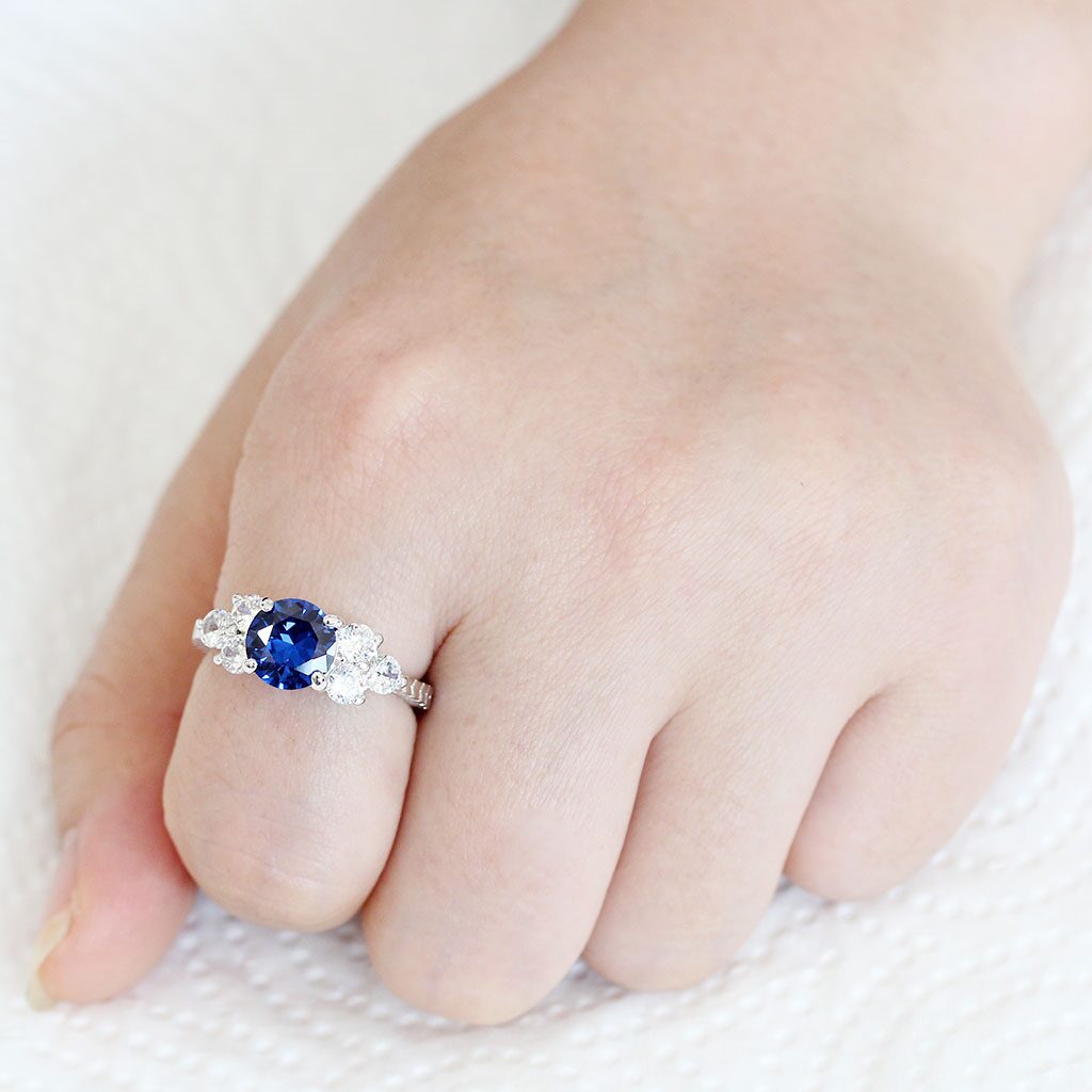 3W1601 - Rhodium Brass Ring with AAA Grade CZ  in London Blue