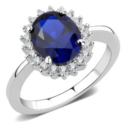 3W1602 - Rhodium Brass Ring with AAA Grade CZ  in London Blue