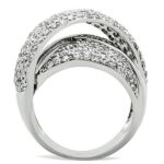 3W160 - Rhodium Brass Ring with AAA Grade CZ  in Clear