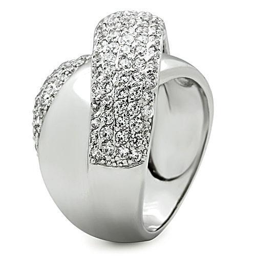 3W160 - Rhodium Brass Ring with AAA Grade CZ  in Clear