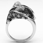 3W185 - Rhodium Brass Ring with AAA Grade CZ  in Clear