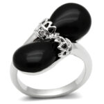 3W195 - Rhodium Brass Ring with Semi-Precious Onyx in Jet