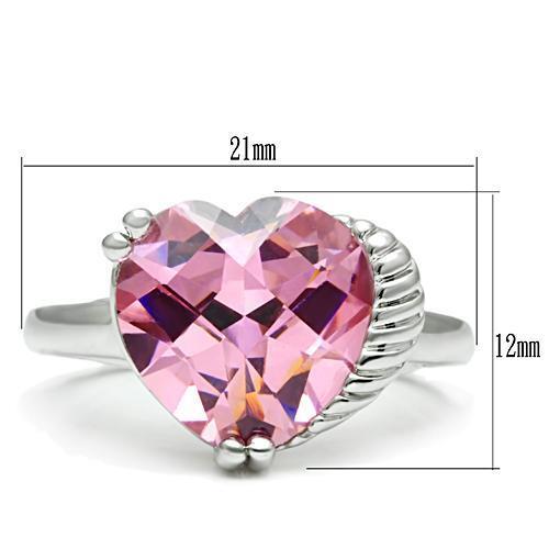 3W206 - Rhodium Brass Ring with AAA Grade CZ  in Rose