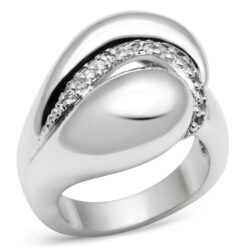 3W227 - Rhodium Brass Ring with AAA Grade CZ  in Clear