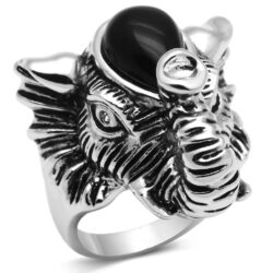 3W241 - Rhodium Brass Ring with Synthetic Onyx in Jet