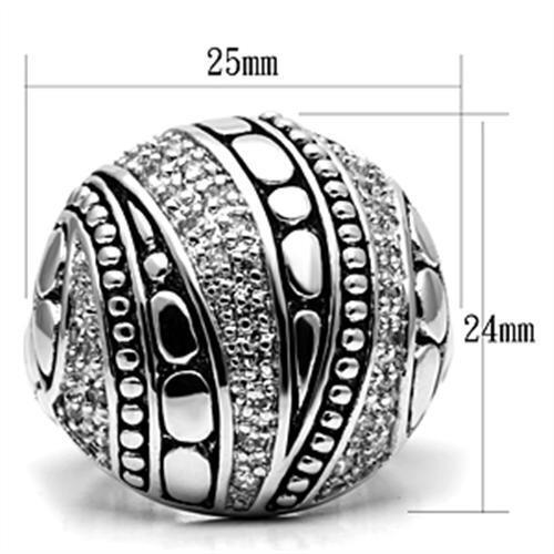 3W244 - Rhodium Brass Ring with AAA Grade CZ  in Clear