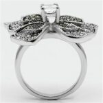 3W246 - Rhodium Brass Ring with AAA Grade CZ  in Clear