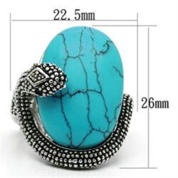 3W255 - Rhodium Brass Ring with Synthetic Turquoise in Sea Blue