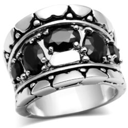 3W262 - Rhodium Brass Ring with AAA Grade CZ  in Black Diamond