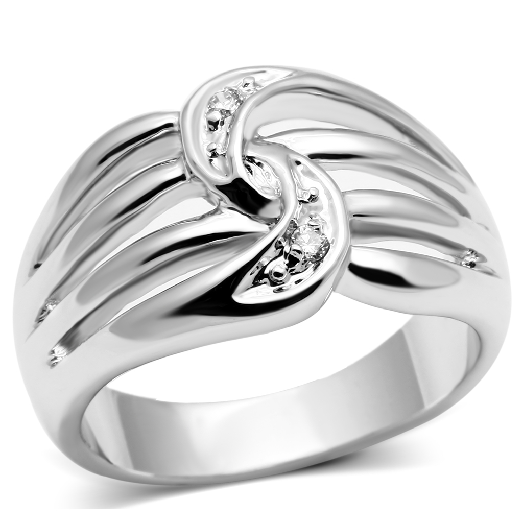 3W272 - Rhodium Brass Ring with AAA Grade CZ  in Clear