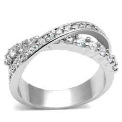 3W274 - Rhodium Brass Ring with AAA Grade CZ  in Clear