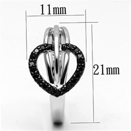 3W277 - Rhodium + Ruthenium Brass Ring with AAA Grade CZ  in Black Diamond