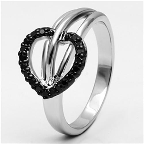 3W277 - Rhodium + Ruthenium Brass Ring with AAA Grade CZ  in Black Diamond