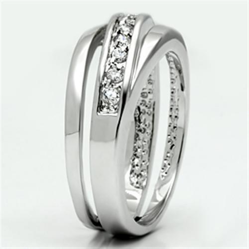 3W284 - Rhodium Brass Ring with AAA Grade CZ  in Clear