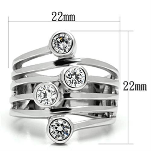 3W286 - Rhodium Brass Ring with AAA Grade CZ  in Clear