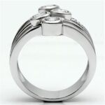 3W286 - Rhodium Brass Ring with AAA Grade CZ  in Clear