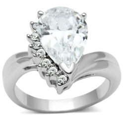 3W292 - Rhodium Brass Ring with AAA Grade CZ  in Clear