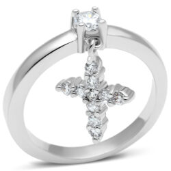 3W293 - Rhodium Brass Ring with AAA Grade CZ  in Clear