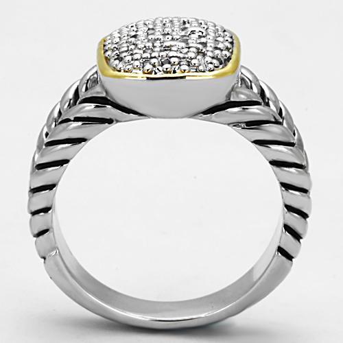 3W322 - Reverse Two-Tone Brass Ring with AAA Grade CZ  in Clear